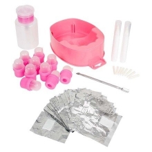 Kit bol manichiura, dozator acetona, 10 capsule pentru degete, instrument metalic, 20x folie aluminiu - 1