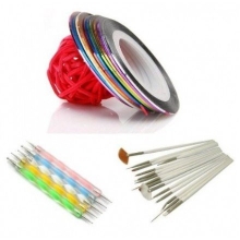 kit 10 benzi decorative, 5 punctatoare, set 15 pensule - 1