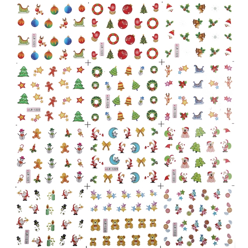 Sticker Unghii 12 In 1 Lila Rossa Ornamente de Craciun - 1