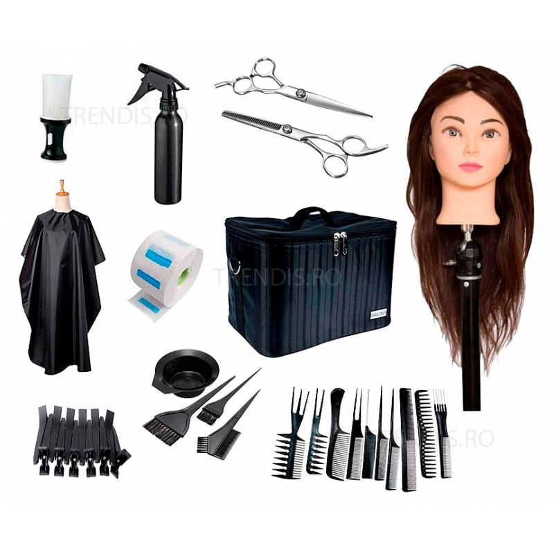 Set frizerie complet cu geanta echipata cap practica natural Daiana