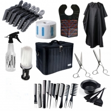 Set kit frizerie coafor foarfeca tuns filat pelerina vopsit piepteni geanta