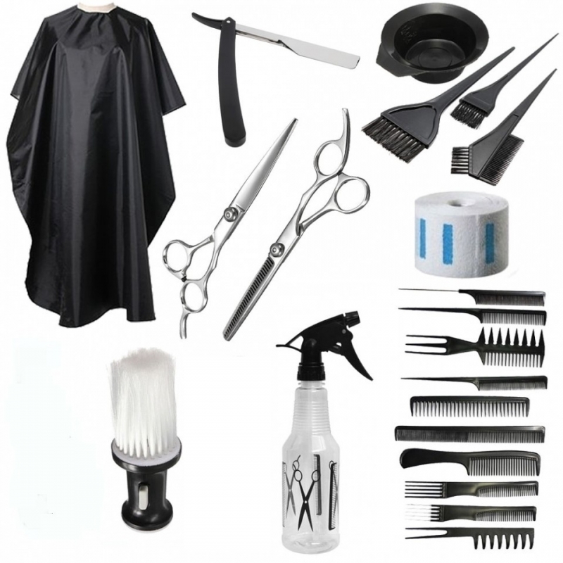 Set accesorii si ustensile frizerie coafor foarfeca tuns filat manta brici piaptan barba Borro