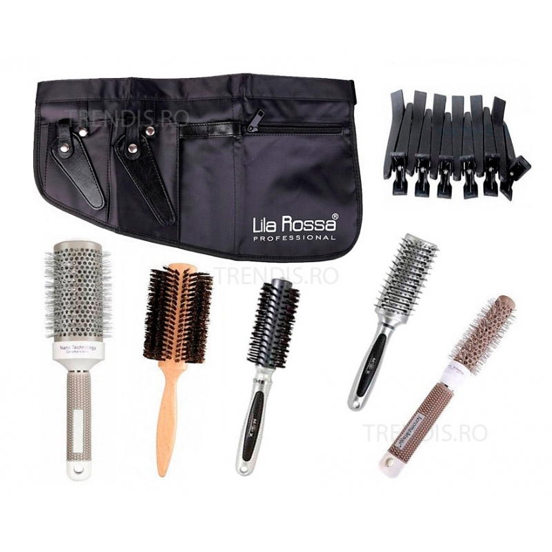 Set kit frizerie coafor cu perii ceramice profesionale si sort borseta Beatrice