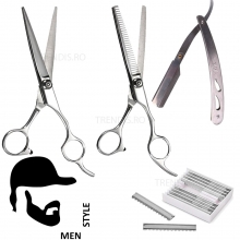 Set kit foarfeca tuns filat lame brici frizerie coafor barba barbati Barber Shop