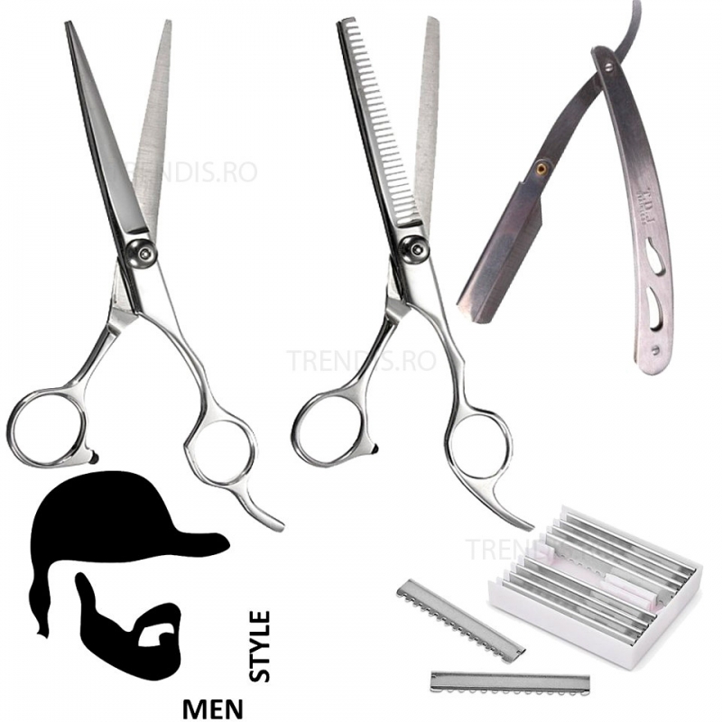 Set kit foarfeca tuns filat lame brici frizerie coafor barba barbati Barber Shop