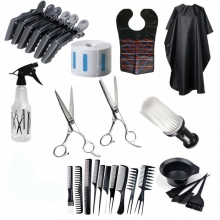 Set kit frizerie coafor foarfeca tuns filat pelerina tuns vopsit pieptene barba