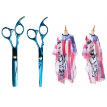 Set Kit Foarfece Profesionale Tuns si Filat Metallic Blue Oranjollie