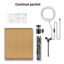 Lampa Circulara Fotografica Inaltime 2.1m + Suport Telefon - Kit Starter Vlogging Premium