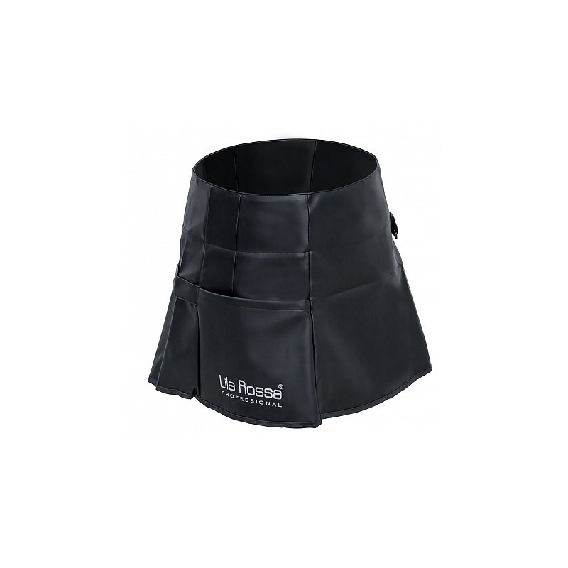 Sort pentru coafor si frizerie Lila Rossa, din piele ecologica, impermeabil, cu buzunar, cu snur reglabil, negru, A258 M