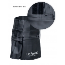 Sort pentru coafor si frizerie Lila Rossa, din piele ecologica, impermeabil, cu buzunar, cu snur reglabil, negru, A258 M