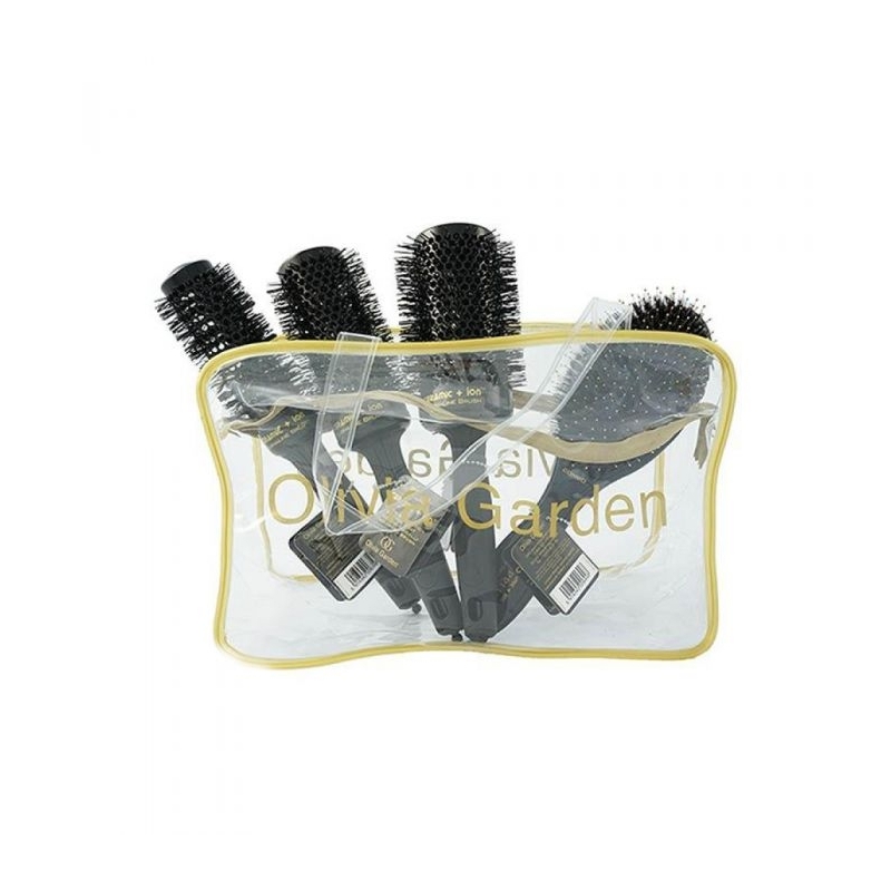 Set Perii pentru Par si Husa Olivia Garden Ceramic Ion Thermal Brush Negru si husa