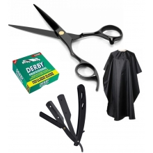 Set kit frizerie coafor Jona,foarfeca,manta si brici