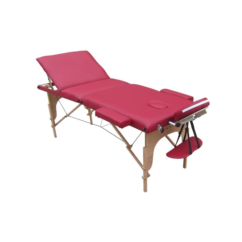 Pat masaj 3 sectiuni, structura din lemn - BURGUNDY
