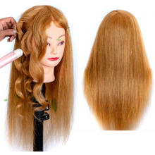 Cap Manechin pentru Vopsit cu Par Blond Auriu Natural 100%, 40-45cm + Suport Prindere - 9