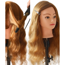 Cap Manechin pentru Vopsit cu Par Blond Auriu Natural 100%, 40-45cm + Suport Prindere - 14