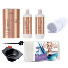 Pachet Academie Anemona, Decolorant 9+ 450g, Oxidant 2% si 6% / 1000 ml, Prosoape de Hartie+Prosop Grecesc Cadou - 1