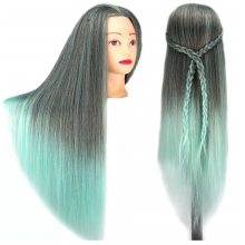 Cap Manechin Colorat (Brunet + Turcoaz) H1-6M, 50% Natural 65 cm + Suport Prindere - 5