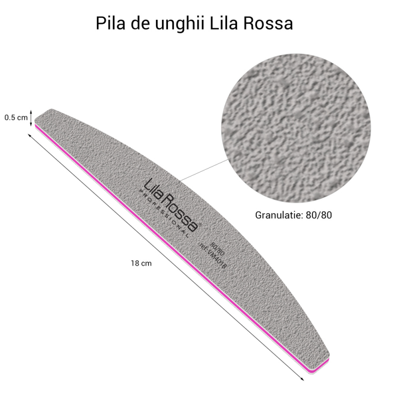 Pila Unghii 80/80 Lila Rossa, Semiluna, Gri - 2
