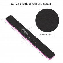 Set Pile Unghii 100/180 Lila Rossa, Dreptunghice, Negre, 25 buc - 1