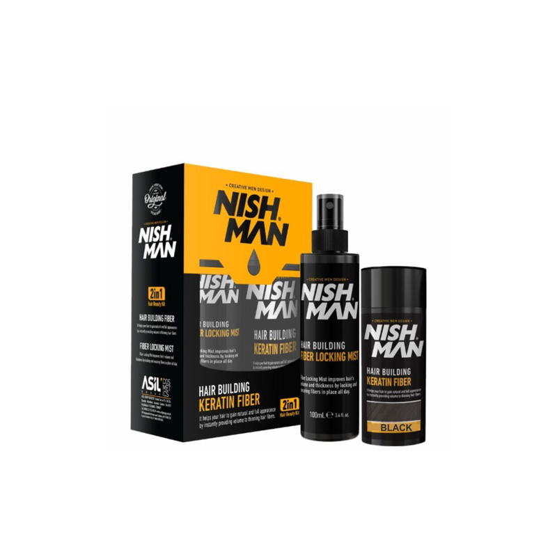NISH MAN - Set fiber pentru parul rar - Negru - 1