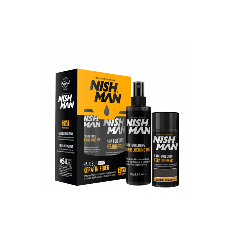 NISH MAN - Set fiber pentru parul rar - Saten inchis - 1