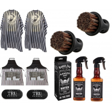 Set Frizerie Barber Twin 2xPelerine, 2xSorturi, 2xArici, 2xPulverizator, 2xPerie Fade, 5xGulere - 1