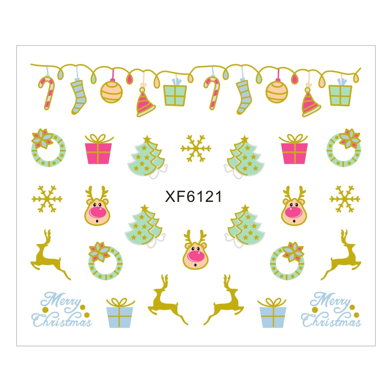 Sticker Nail Art Lila Rossa pentru Craciun, Revelion si Iarna XF6121 - 1