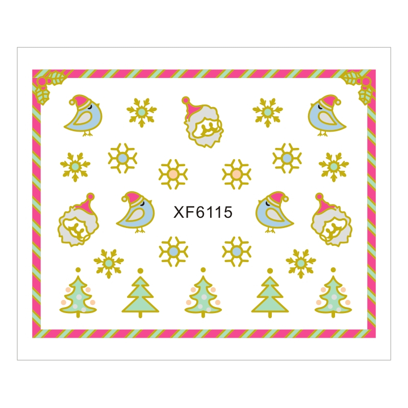 Sticker Nail Art Lila Rossa pentru Craciun, Revelion si Iarna XF6115 - 1
