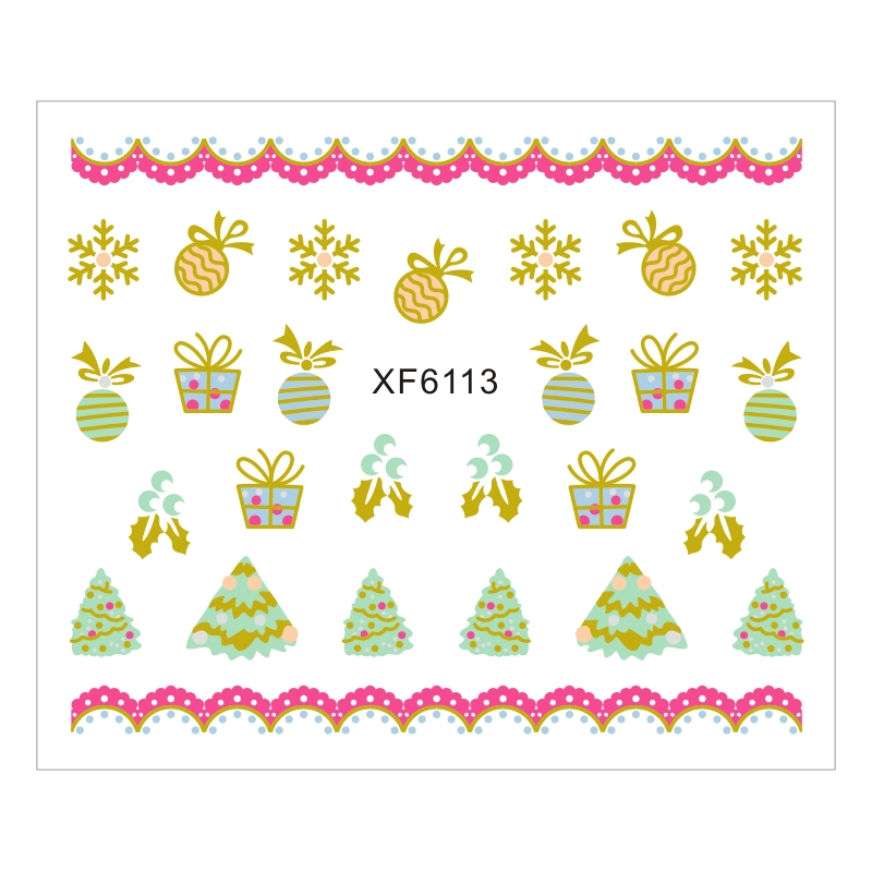 Sticker Nail Art Lila Rossa pentru Craciun, Revelion si Iarna XF6113 - 1