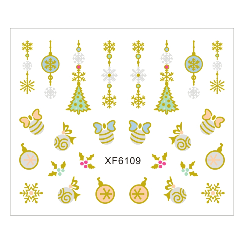 Sticker Nail Art Lila Rossa pentru Craciun, Revelion si Iarna XF6109 - 1
