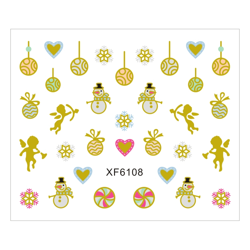 Sticker Nail Art Lila Rossa pentru Craciun, Revelion si Iarna XF6108 - 1