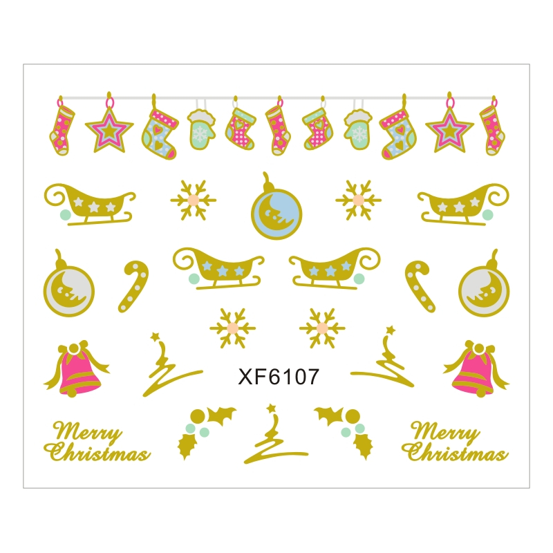 Sticker Nail Art Lila Rossa pentru Craciun, Revelion si Iarna XF6107 - 1