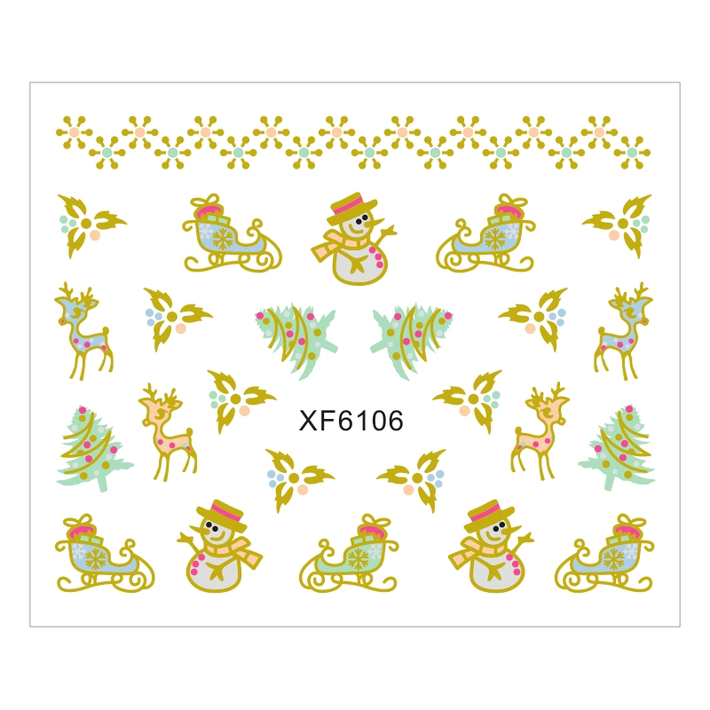 Sticker Nail Art Lila Rossa pentru Craciun, Revelion si Iarna XF6106 - 1