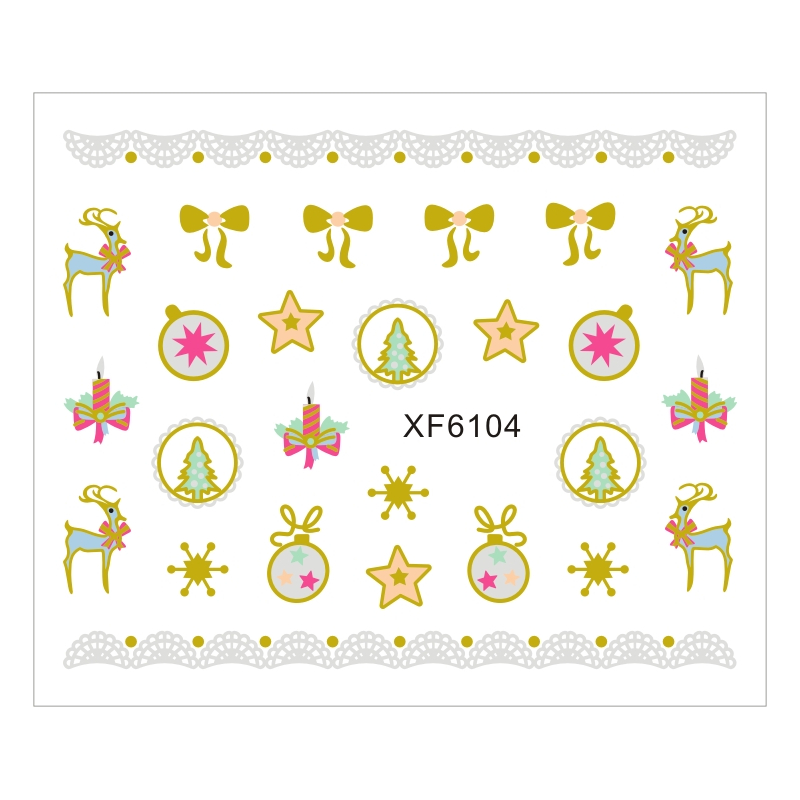 Sticker Nail Art Lila Rossa pentru Craciun, Revelion si Iarna XF6104 - 1