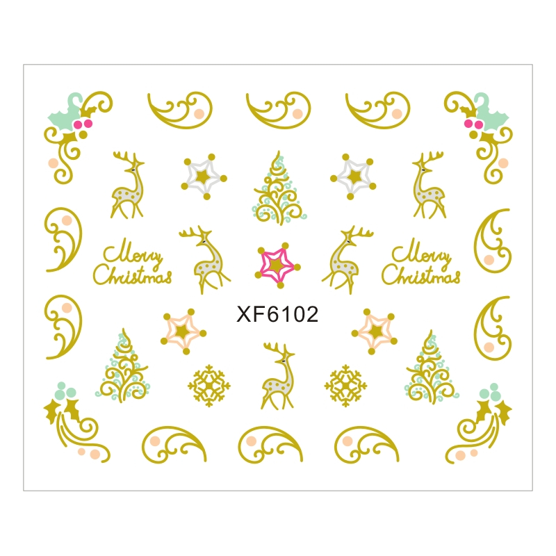 Sticker Nail Art Lila Rossa pentru Craciun, Revelion si Iarna XF6102 - 1