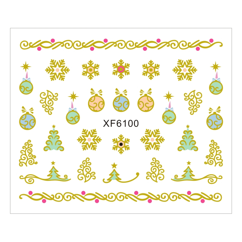 Sticker Nail Art Lila Rossa pentru Craciun, Revelion si Iarna XF6100 - 1