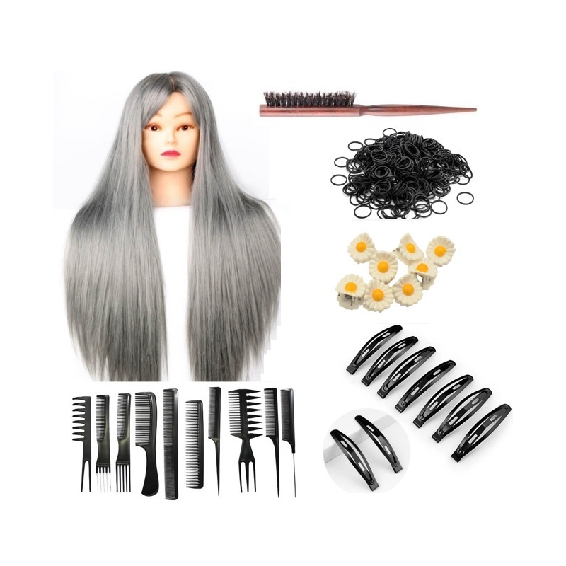 Set Kit Coafor/Frizerie Beauty, Cap Manechin Gri, Set 10 Pieptani - 1