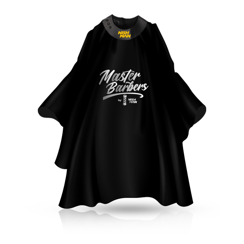 Pelerina Frizerie/Coafor Nish Man Master Barbers cu Guler Neopren - Neagra - 1