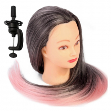 Kit Coafor Pink pentru Exersarea Impletiturilor, Cap Manechin Colorat cu Suport de Prindere - 1