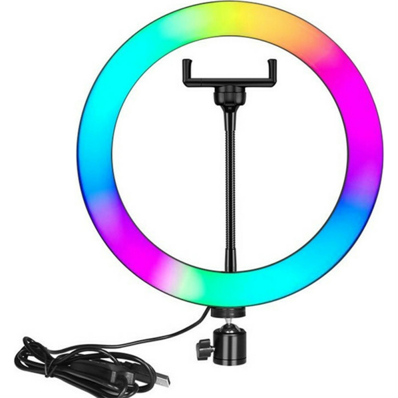 Lampa Circulara cu LED si Tranzitie Culori, cu Suport de Telefon si Cablu USB - 1