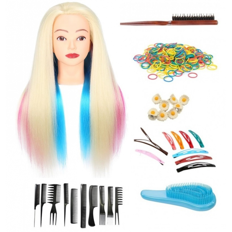 Set Kit Irina pentru Exersat Impletituri cu Manechin cu Par Colorat, Perie de Tapat, Perie de Descalcit - 1