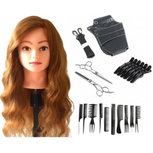 Kit set frizerie coafor cu cap manechin practica foarfeci tuns filat si borseta - 1