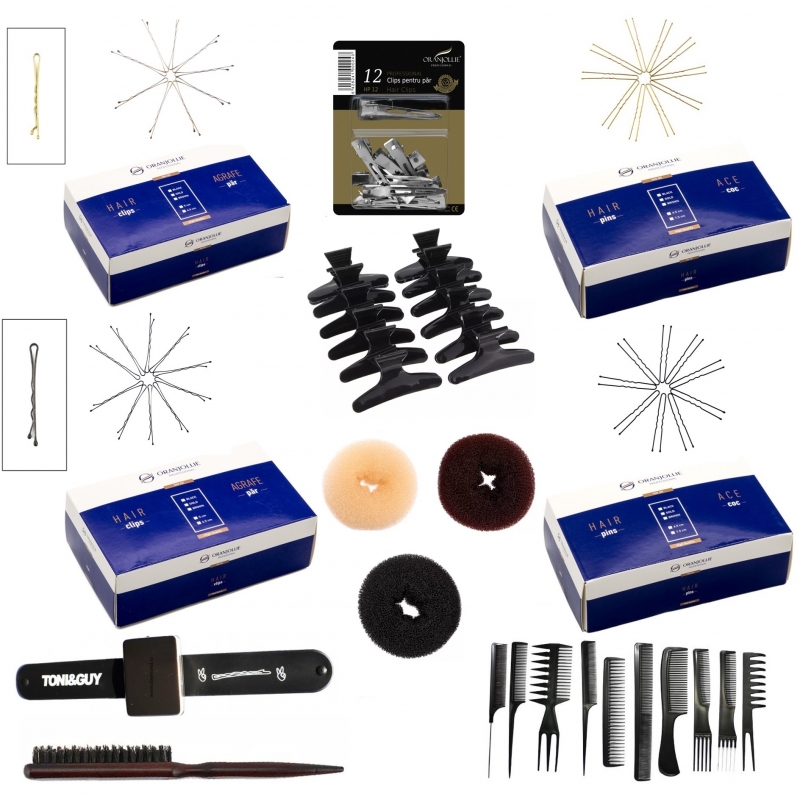 Set kit frizerie coafor complet Superb cu 10 piepteni de par ace agrafe produse pentru scoala frizer - 1