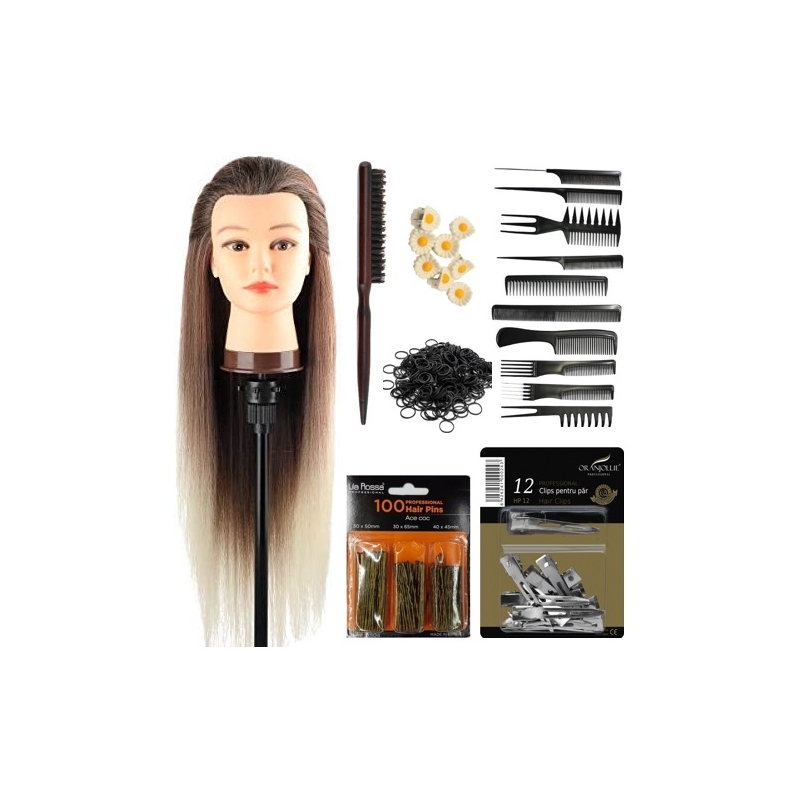 Set Kit Coafor pentru Exersat Impletituri Indila, Perie de Tapat, Ace de Coc si Clipsuri - 1