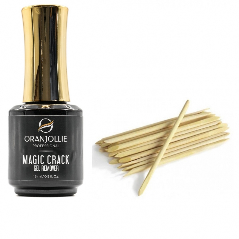 Solutie ce Indeparteaza Oja Semi - Gel Magic Crack Remover Oranjollie cu Betisoare Portocal Cuticule - Set 10 buc - 1