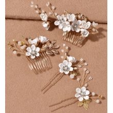 Set Ace si Piepten pentru Coc Faux Pearl Flower - 4Buc - 1