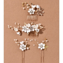 Set Ace si Piepten pentru Coc Faux Pearl Flower - 4Buc - 4