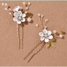 Set Ace si Piepten pentru Coc Faux Pearl Flower - 4Buc - 1