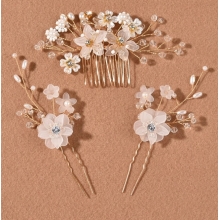 Accesoriu Mireasa Ace Coc si Piepten Faux Pearl & Flower - 3 buc - 1