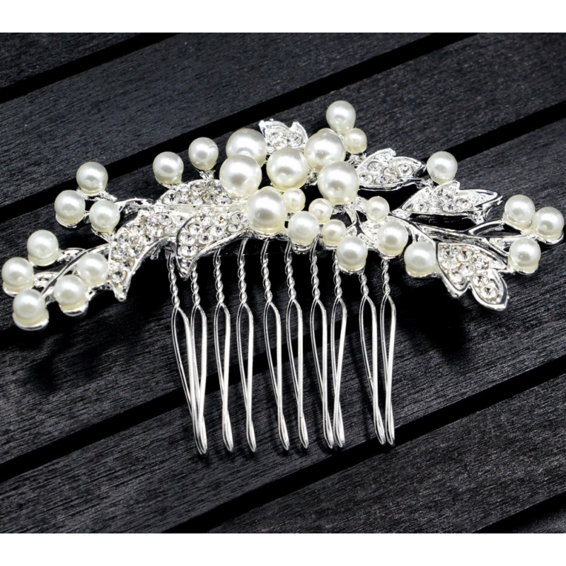 Accesoriu de Par pentru Mireasa, Argintiu Pearl Leaf - 1
